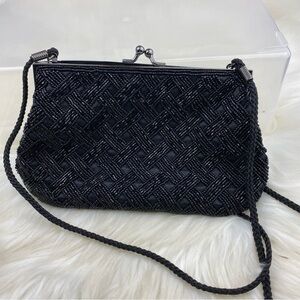 LANCÔME BEADED EVENING BLACK HANDBAG CLUTCH -SHOULDER- CROSSBODY